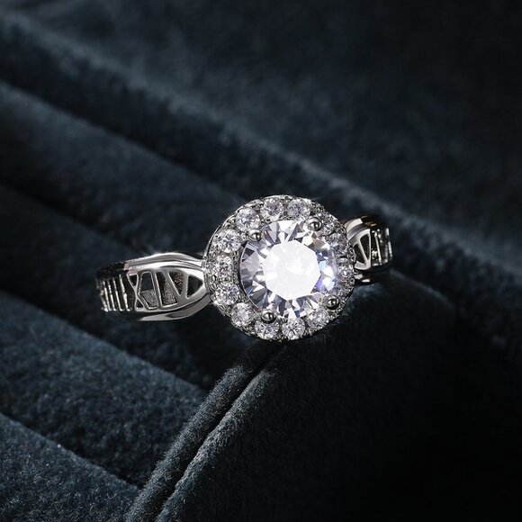 ▶14K WHITE GOLD DAINTY DIAMOND FASHION ANILLOS HOLLOW BAND RING, L125 - Picture 3 of 10